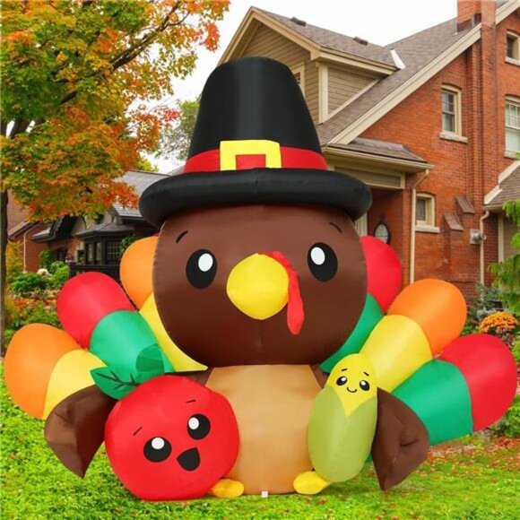 6.3 FT Long Thanksgiving Inflatables Baby Turkeys Outdoor Decorations - Picture 1 of 7